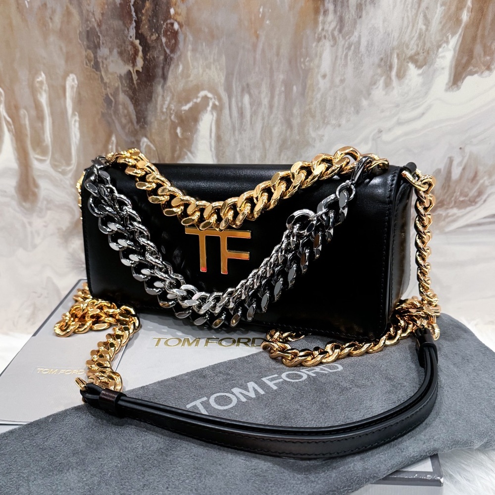 $3k Tom Ford Black Small Palmellato Triple Chain Bag